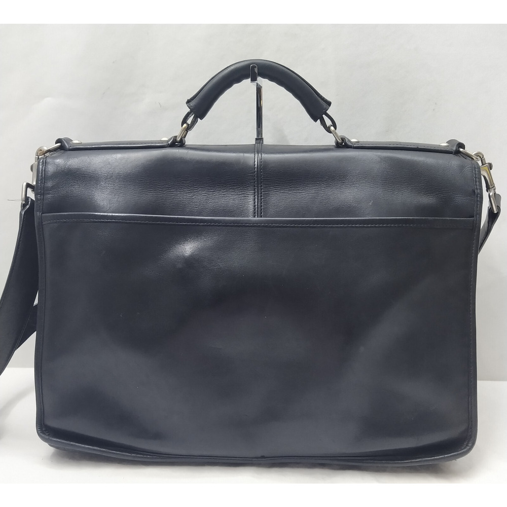 Coach Black Leather Double Pushlock Briefcase Laptop Business Crossbody Bag - Picture 3 of 16